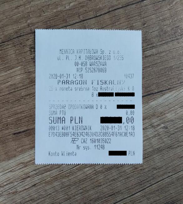 Srebrna moneta Australijski Kangur 1 oz tuba 25 sztuk