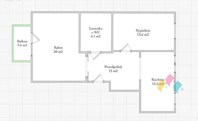 REZERWACJA, 2 pok, pow. 64,19 m2, parter, balkon