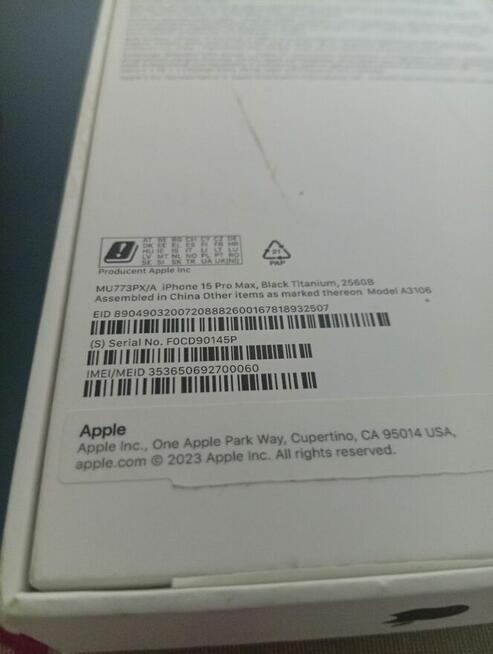 Apple iPhone 15 Pro Max 256 GB Black Titanium PEŁEN ZESTAW.