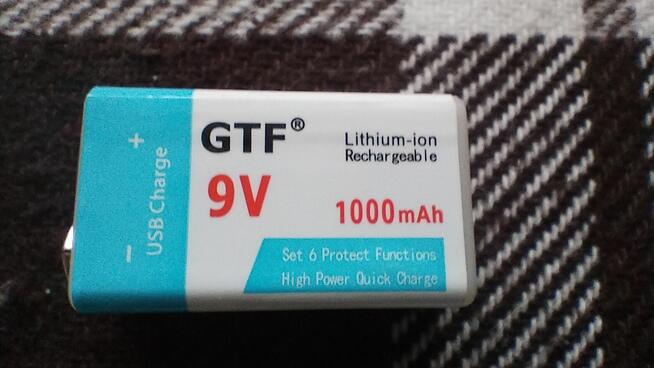 Akumulator 9v 6F22 ladowanie USB typ C.