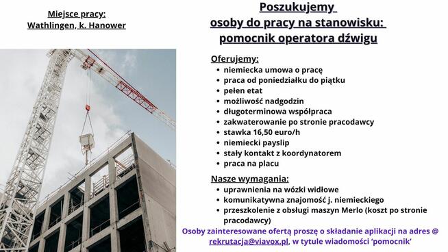 Zatrudnimy pomocnika operatora dźwigu