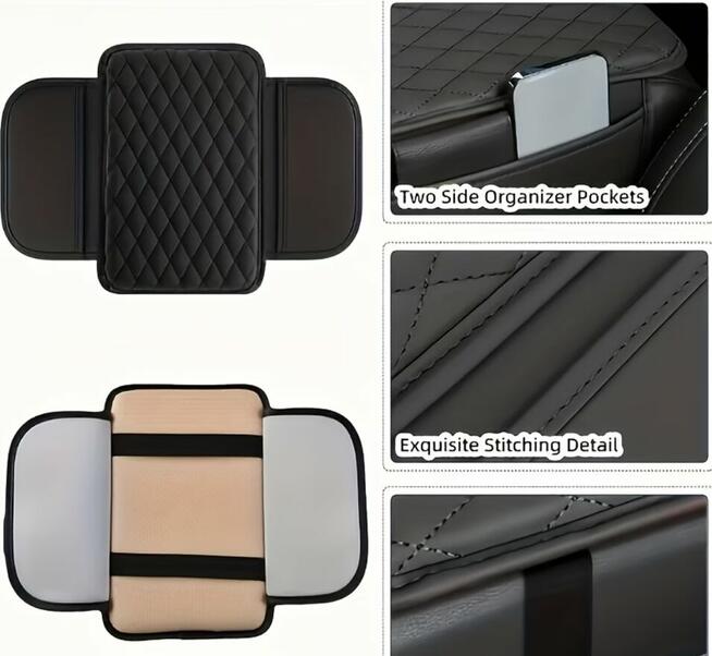 Poduszka na podłokietnik samochodowy skórzana pikowana z kie