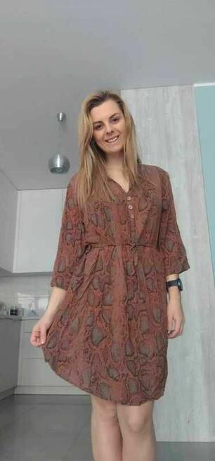 Brązowa tunika/sukienka we wzory