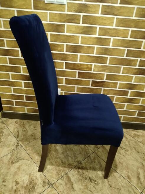 6 krzeseł tapicerowanych welur granat drewniane nogi