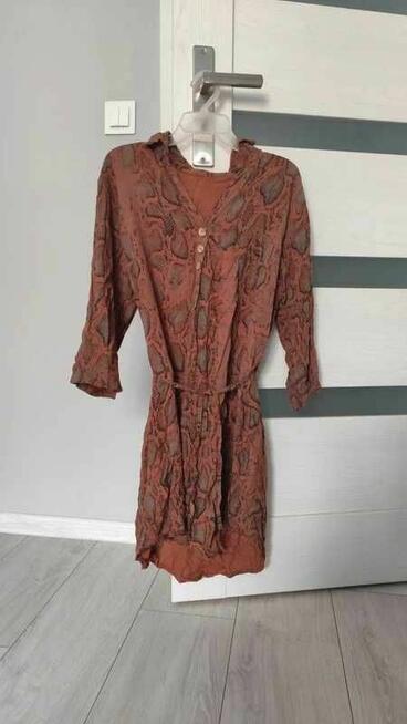 Brązowa tunika/sukienka we wzory