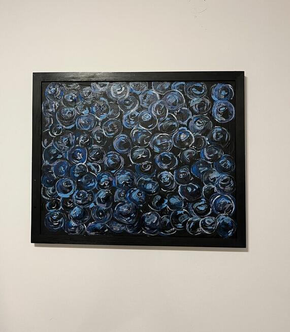 Obraz akrylowy na płótnie 40x50 z ramą. Abstrakcja „Borówki”