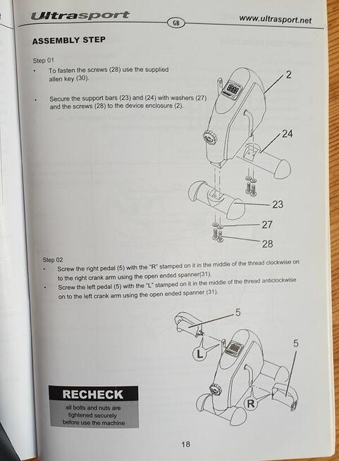 Części do urządzenia rehabilitacyjnego rowerku