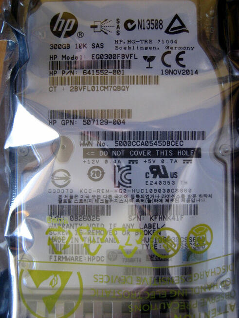 HDD SAS. HP 300G 2.5 10K 6 Gbps. Zapięczętowany!