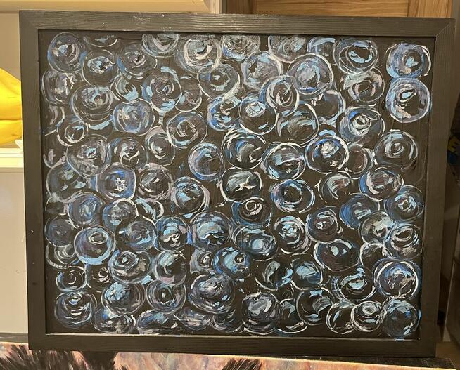 Obraz akrylowy na płótnie 40x50 z ramą. Abstrakcja „Borówki”