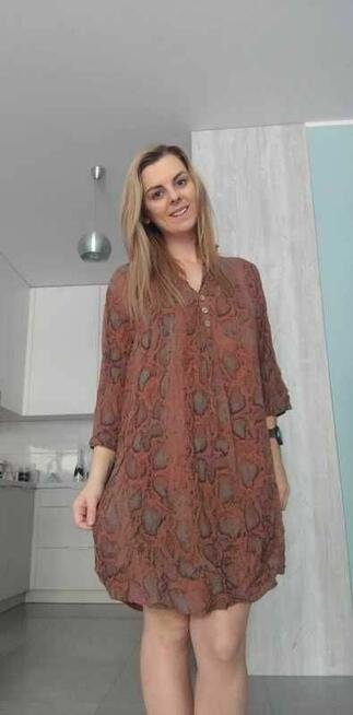 Brązowa tunika/sukienka we wzory
