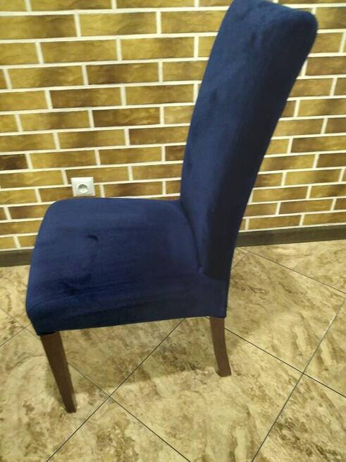 6 krzeseł tapicerowanych welur granat drewniane nogi