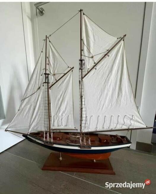 Jacht drewniany model łódka żeglarstwo dekoracja Super stan