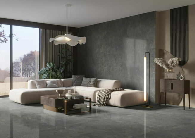 Płytki ścienne podłogowe salonowe lappato Textural antracyt