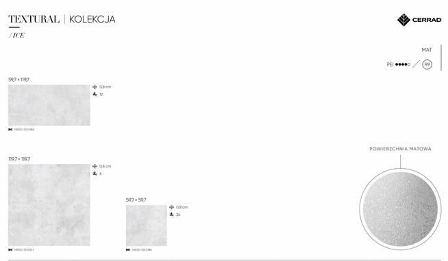 Płytki podłogowe łazienkowe salonowe Textural ice Cerrad