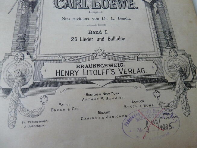 Carl Loewe Album, nuty 26 piosenek i ballad, wyd. z 1910 r.
