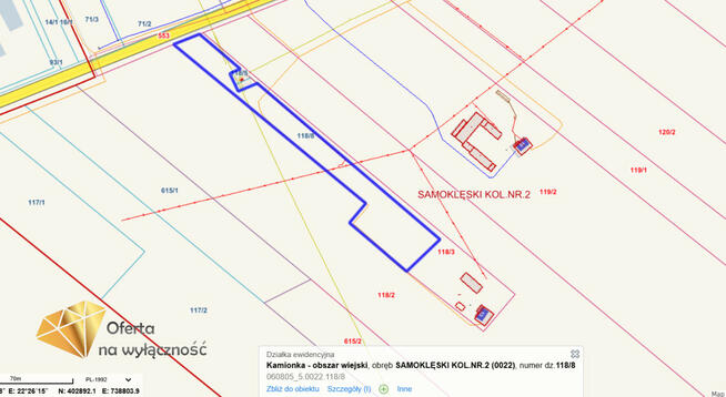 Działka budowlana Samoklęski-Kolonia Druga gm. Kamionka,