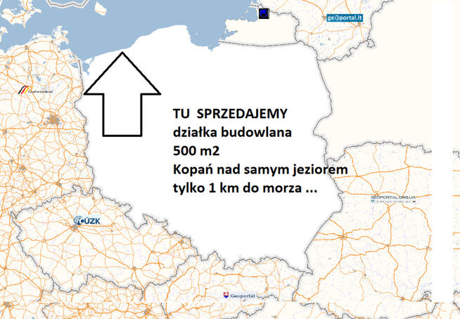 Kopań działka nad nad jeziorem oraz 1 km do morza