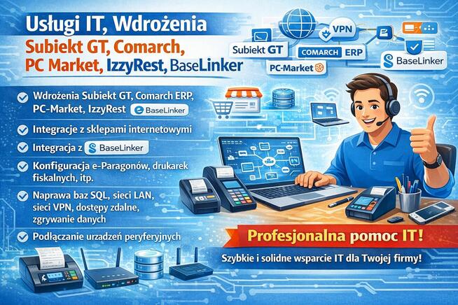 Usługi IT / Wdrożenia Subiekt GT, Comarch, BaseLinker