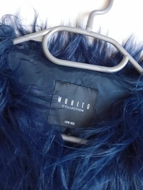 Granatowa kamizelka damska futrzana ciepła zimowa z zapiecie