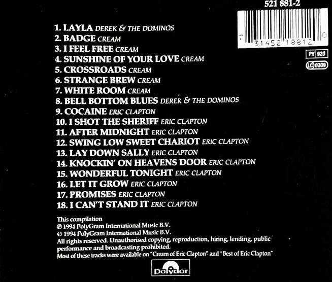 - Polecam Wspaniały Album CD ERIC CLAPTON- Cream CD Nowa