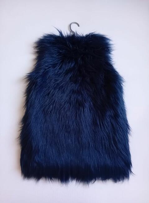 Granatowa kamizelka damska futrzana ciepła zimowa z zapiecie