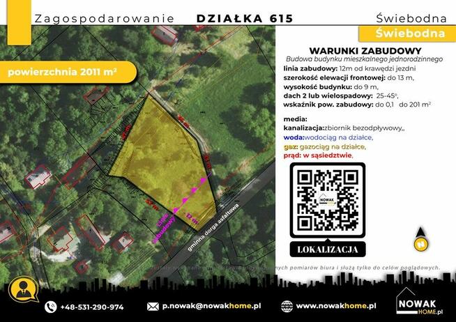 Świebodna| Działka budowlana|20 arów| WZ| widoki
