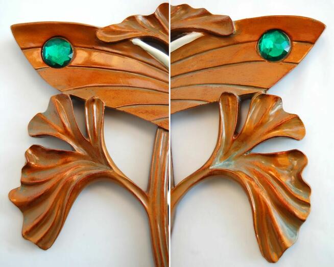 Lustro secesja, art nouveau, vintage, kobieta, motyl, liście