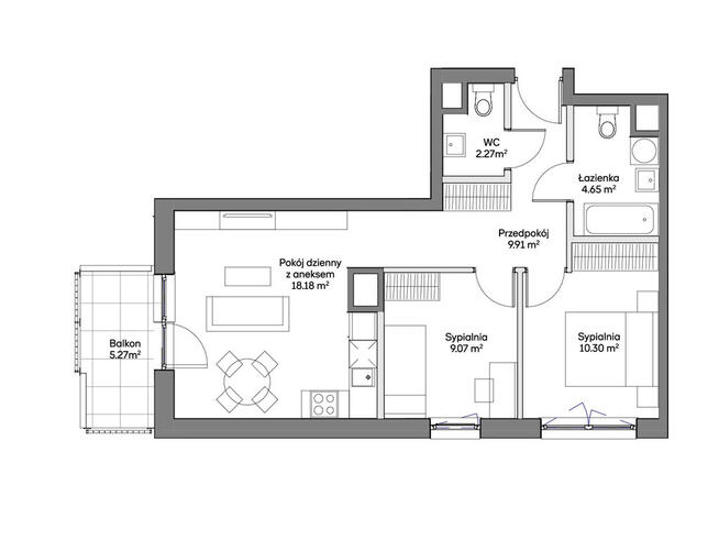 Mieszkanie 3 pokojowe z balkonem | Gocław