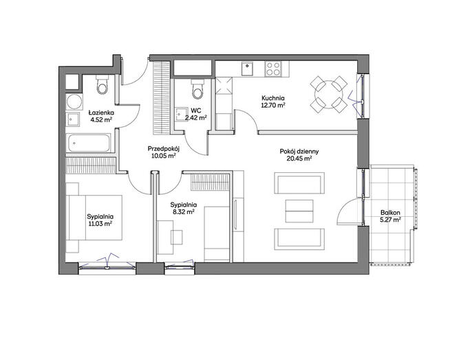 Mieszkanie 3 pokojowe z balkonem | Gocław