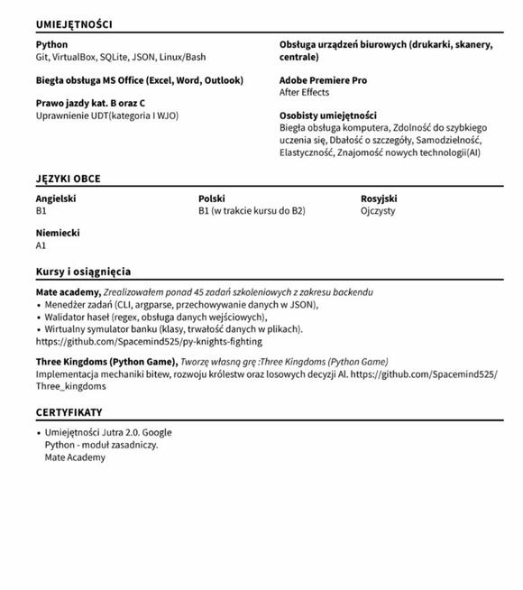 IT ASSISTANT, PYTHON DEVELOPER, OPERATOR WÓZKA WIDŁOWEGO