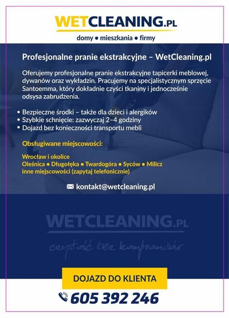 Pranie ekstrakcyjne tapicerki meblowej w Twardogórze