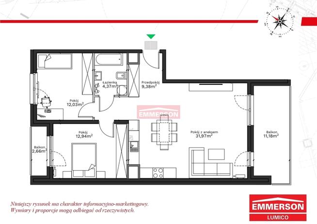 Dwustronne z balkonem 11 m2 | Tramwaj