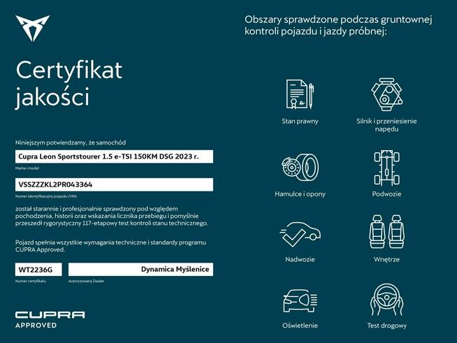 Cupra Leon Sportstourer VAT 23% 1.5 e-TSI 150KM DSG 2023 r., salon PL, I właściciel