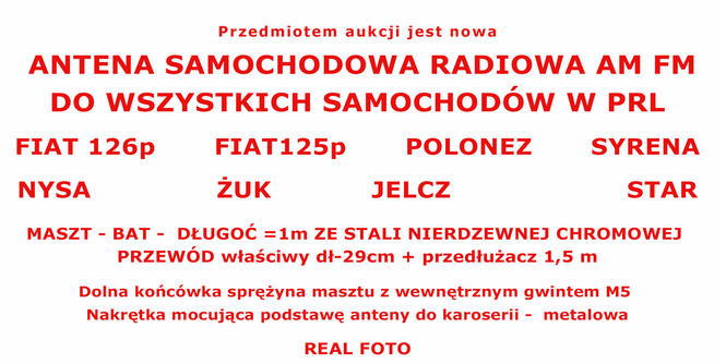 ANTENA 125p 126p Syrena Polonez FIAT FSO CHROM UNITRA