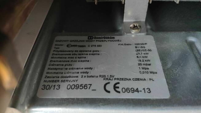 Piecyk gazowy przepływowy podgrzewacz wody Euroterm C 275 SEI