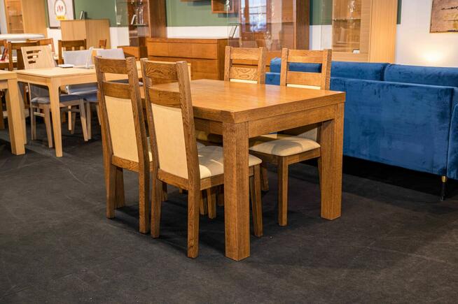 Stół Dębowy 125x90+4x55 + zestaw krzeseł