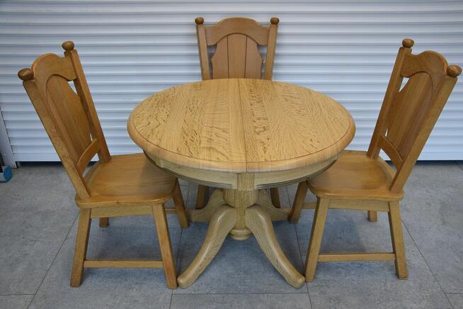 stół rozkładany i 4 krzesła - komplet z drewna dębowego