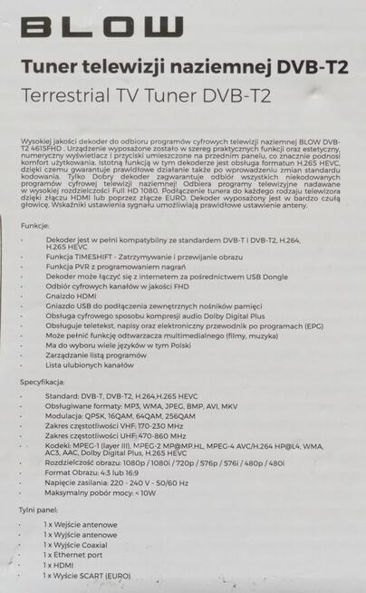 Tuner DVBT-2 HEVC BLOW