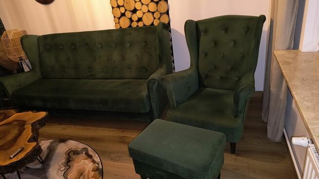 Komplet wypoczynkowy z fotelem i otwieraną pufą