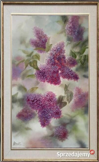 Kwiaty Bzy, ręcznie malowany olejny, L. Olbrycht