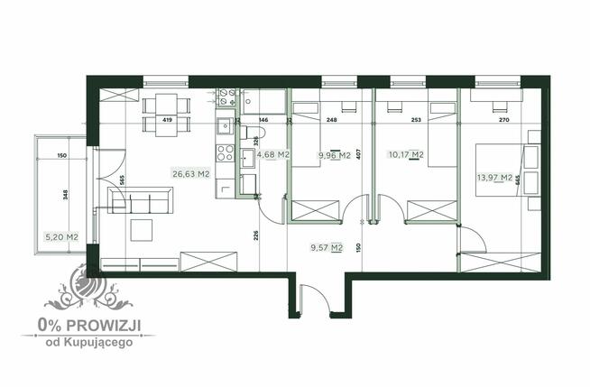 Mieszkanie 4pok. o pow 74,99m2 z balkonem 5,2m2/ Żerniki Wrocław