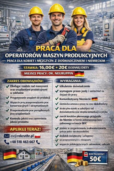 PRACA DLA KOBIET I MĘŻCZYZN Z NIEMIECKIM