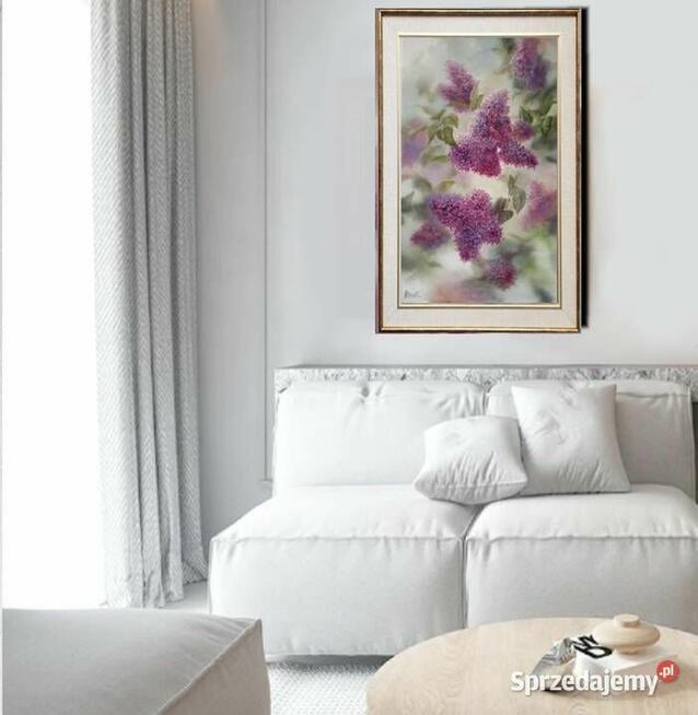 Kwiaty Bzy, ręcznie malowany olejny, L. Olbrycht