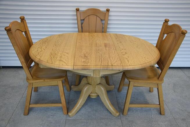 stół rozkładany i 4 krzesła - komplet z drewna dębowego