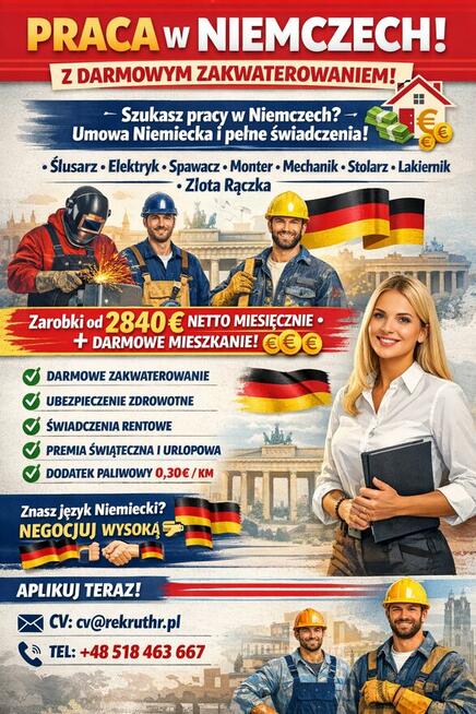PRACA NIEMCY ELEKTRYK / SPAWACZ / ŚLUSARZ / I WIELE INNYCH
