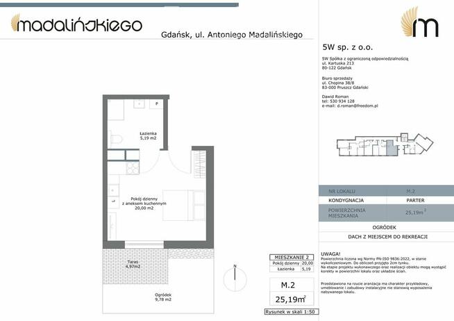 1 pokojowe mieszkanie w Gdańsku, stan deweloperski