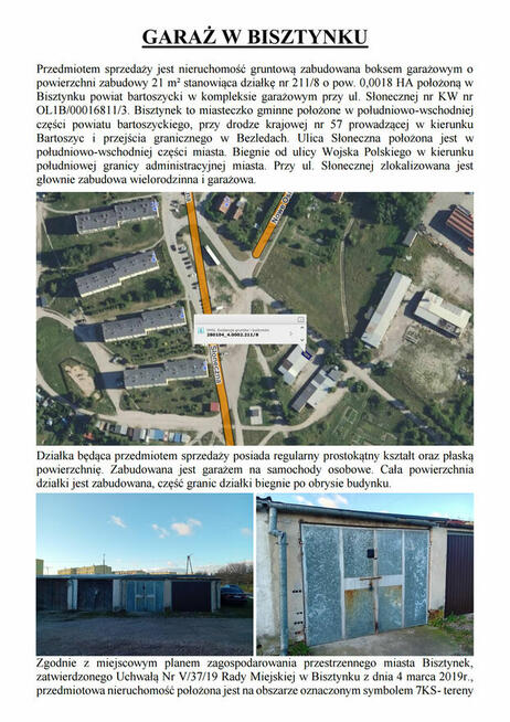 Syndyk sprzeda garaż w Bisztynku