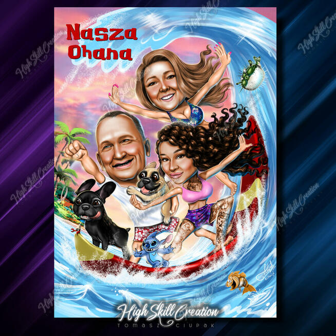 Karykatura na prezent ślubny, wesele, dla szefa, urodziny