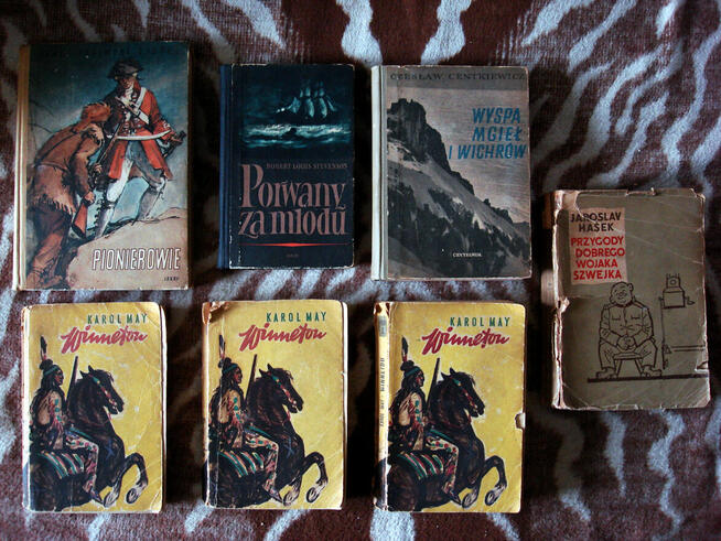 Pionierowie Cooper, Stevenson, Winnetou May, Szwejk Hasek