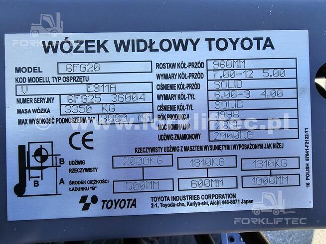 Wózek Widłowy TOYOTA 6FG20 , Wózki Widłowe TOYOTA 6FGF20